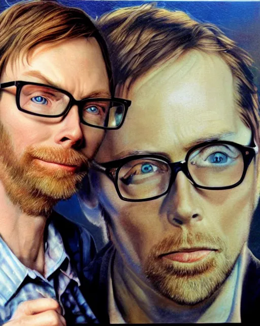 Image similar to stephen merchant, airbrush, drew struzan illustration art, key art, movie poster