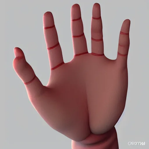 Prompt: hand, low - poly 3 d model, rendered in octane, ambient occlusion
