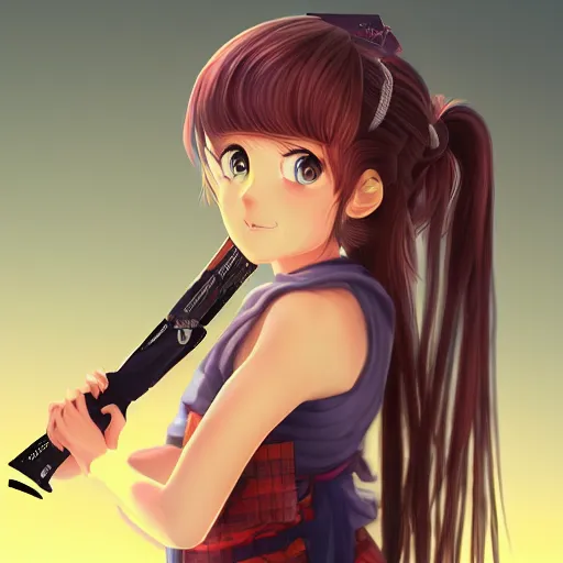 Image similar to portrait of a cute beautiful girl holding a balisong, anime digital art,