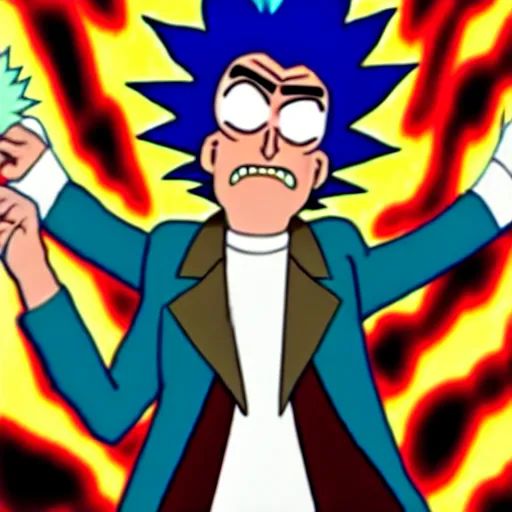 Image similar to rick sanchez of rick & morty going super saiyan