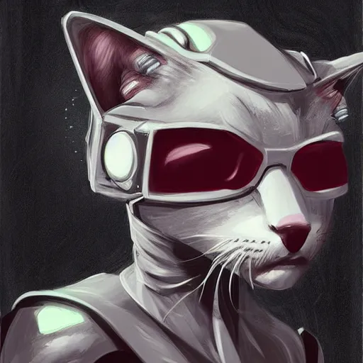 Prompt: portrait, headshot, digital painting, comics style, cyborg cat with gun, art, realistic, hyperdetailed, concept art