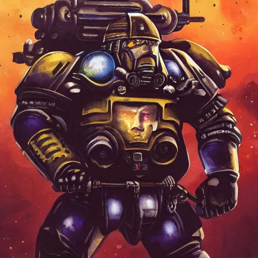 Prompt: space marine, solarpunk, studio style, pulp science fiction illustration