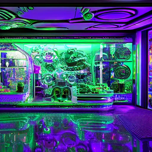 Prompt: alien shop, futuristic, holographic, 8k, intricate detail