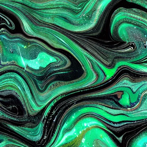 Image similar to beautiful liquid marble texture with oil bubbles and twirls. harmonic black and green tones coloured abstraction. ultradetailed realistic art