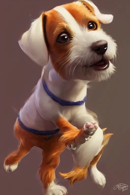 Prompt: adorable jack russel terrier smiling with her eyes closed jumping in the air, wide angle fantasy art, artstation character design contest winner, trending on cgsociety, concept art, speedpaint, beautiful digital art, jesper ejsing, james jean, justin gerard, fenghua zhong, makoto shinkai, highly detailed