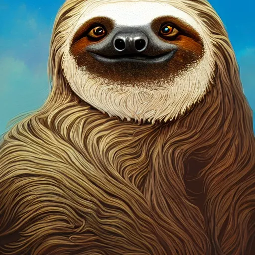 Prompt: a highly detailed painting of sloth, trending on artstation