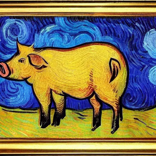 Image similar to a pig painted by van gogh