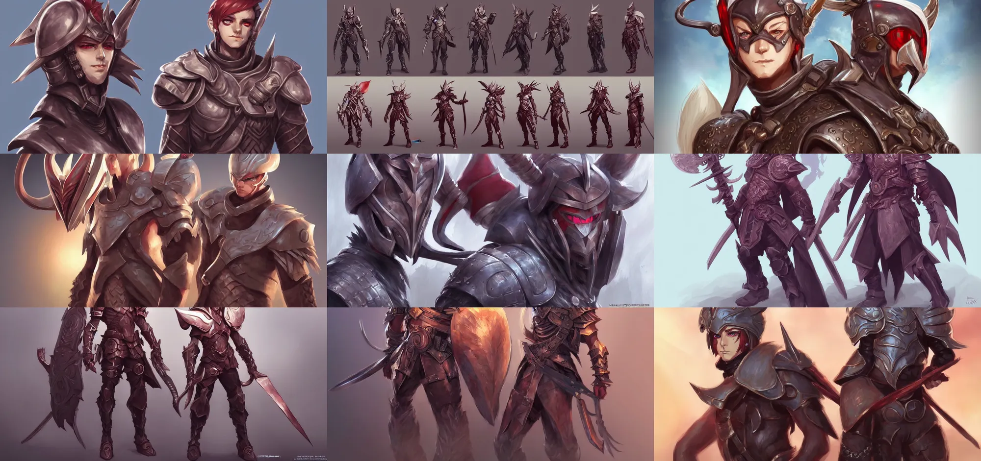 Prompt: concept art of male warrior in intricate leather armor video game characters head designs, wild, pastels, disgaea, flcl, fantasy, d & d, unique styles, by marc brunet and artgerm