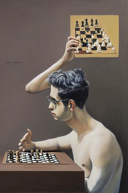 a painting of anish giri pondering over a chess board,, Stable Diffusion