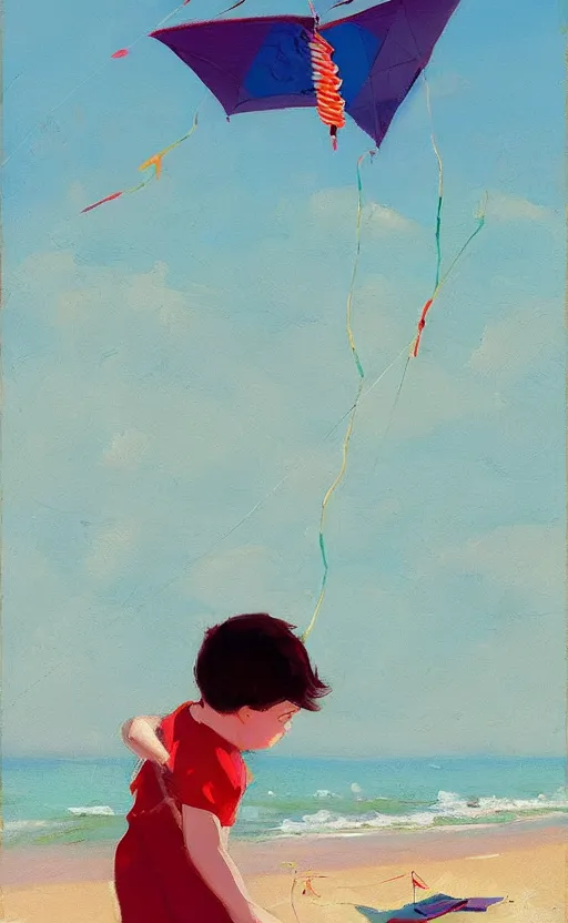 Image similar to child flying a kite at the beach by atey ghailan and garmash, michael, plein air, whimsical