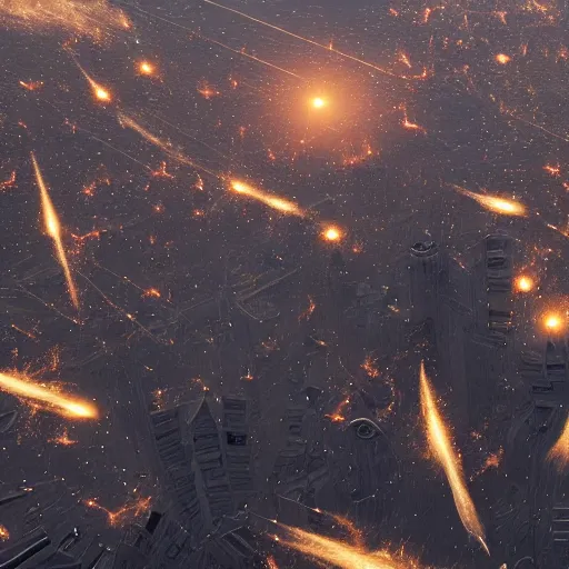 Image similar to meteorites striking the city, annihilating it, 4 k highly detailed