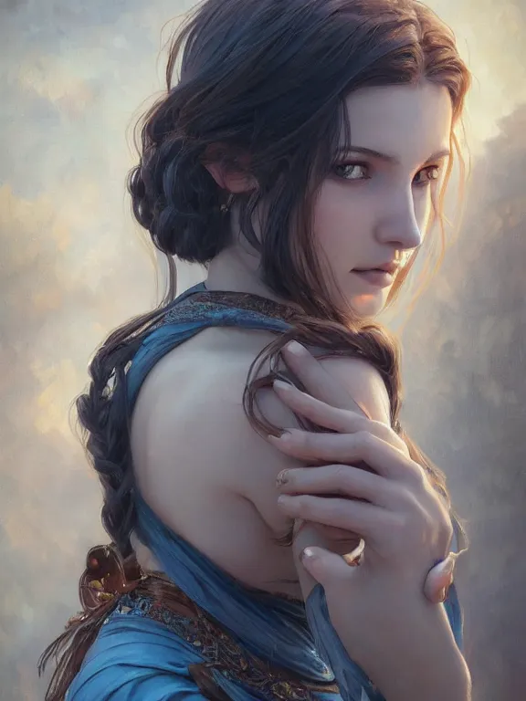 Image similar to hyperdetailed photo of a beautiful ukrainian girl with brown eyes and dark bob hairstyle, winds of winter, au naturel, blue eyes, cinematic lighting, studio quality, smooth render, smooth, sharp focus, illustration, art by artgerm and greg rutkowski and alphonse mucha and ian sprigger and wlop and krenz cushart