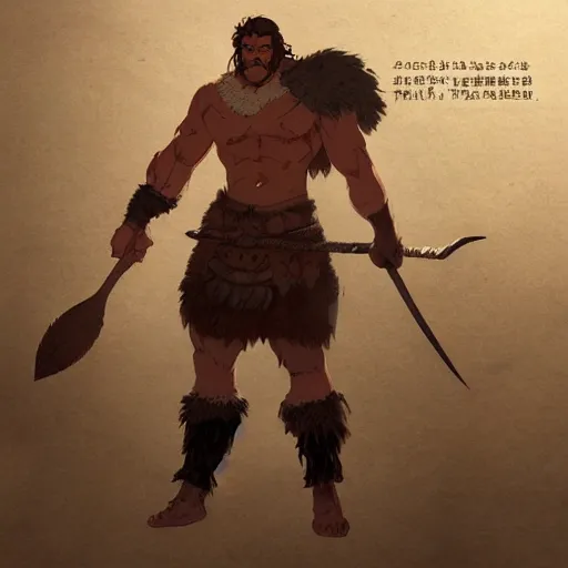 Image similar to character sheet of barbarian warrior, muscular, handsome, chiseled, by greg rutkowski and studio ghibli, digital art, trending on artstation, highly detailed, concept art, beautiful, masterpiece