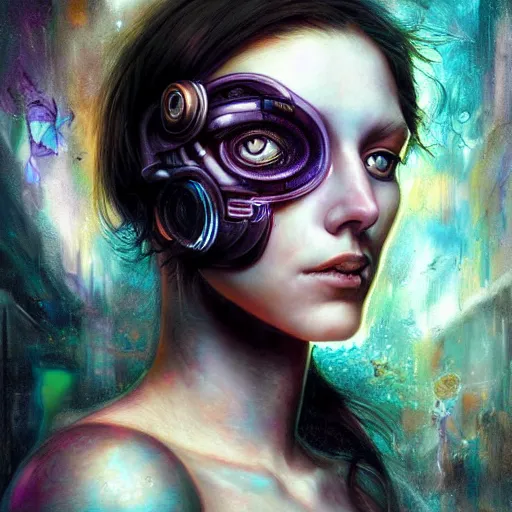 Prompt: beautiful portrait of a cyberpunk female by Marco Mazzoni and Hannah Yata