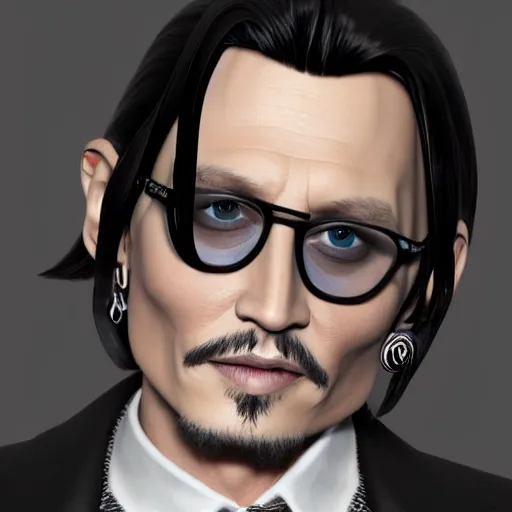 Prompt: hyperdetailed 3 d cartoon render of cartoon johnny depp in a confident expressive pose, cartoon eyes!!!!! friendly!!!! cute, exaggarated facial features, cute cartoon style, white background, low angle shot, cinematic studio lighting, studio quality, octane render, unreal engine 5, trending on artstation, art by sebastian jm, 8 k