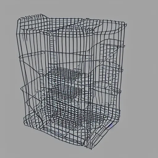 Prompt: underexposed film of a bottle rack wireframe mesh model, low poly