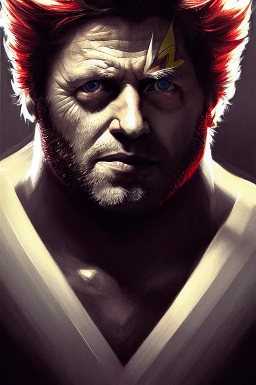 Image similar to Boris Johnson as Wolverine, portrait, X man costume, highly detailed, digital painting, artstation, concept art, smooth, sharp focus, illustration, cinematic lighting, art by artgerm and greg rutkowski and alphonse mucha