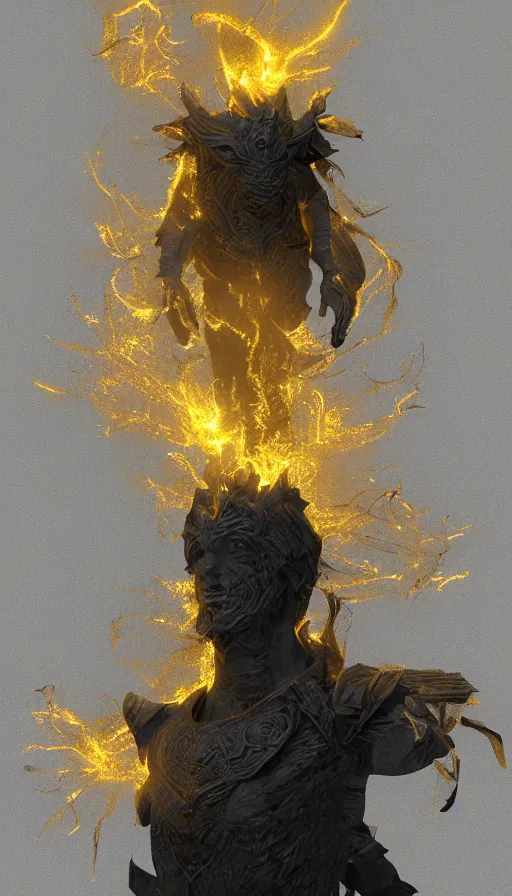 Image similar to a god made of golden fire, concept art, volumetric lighting