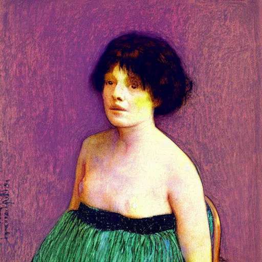 Prompt: a girl in a room, old polaroid by goya, by klimt, digital painting, strong lights, flat colors, pastel colors,