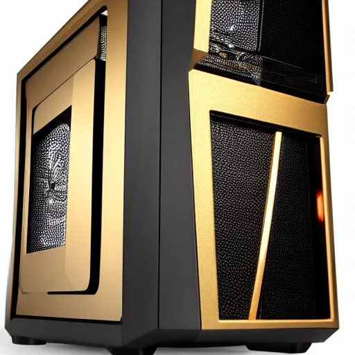 Image similar to a beautiful photo of a golden PC case, ultra realistic details, 8k