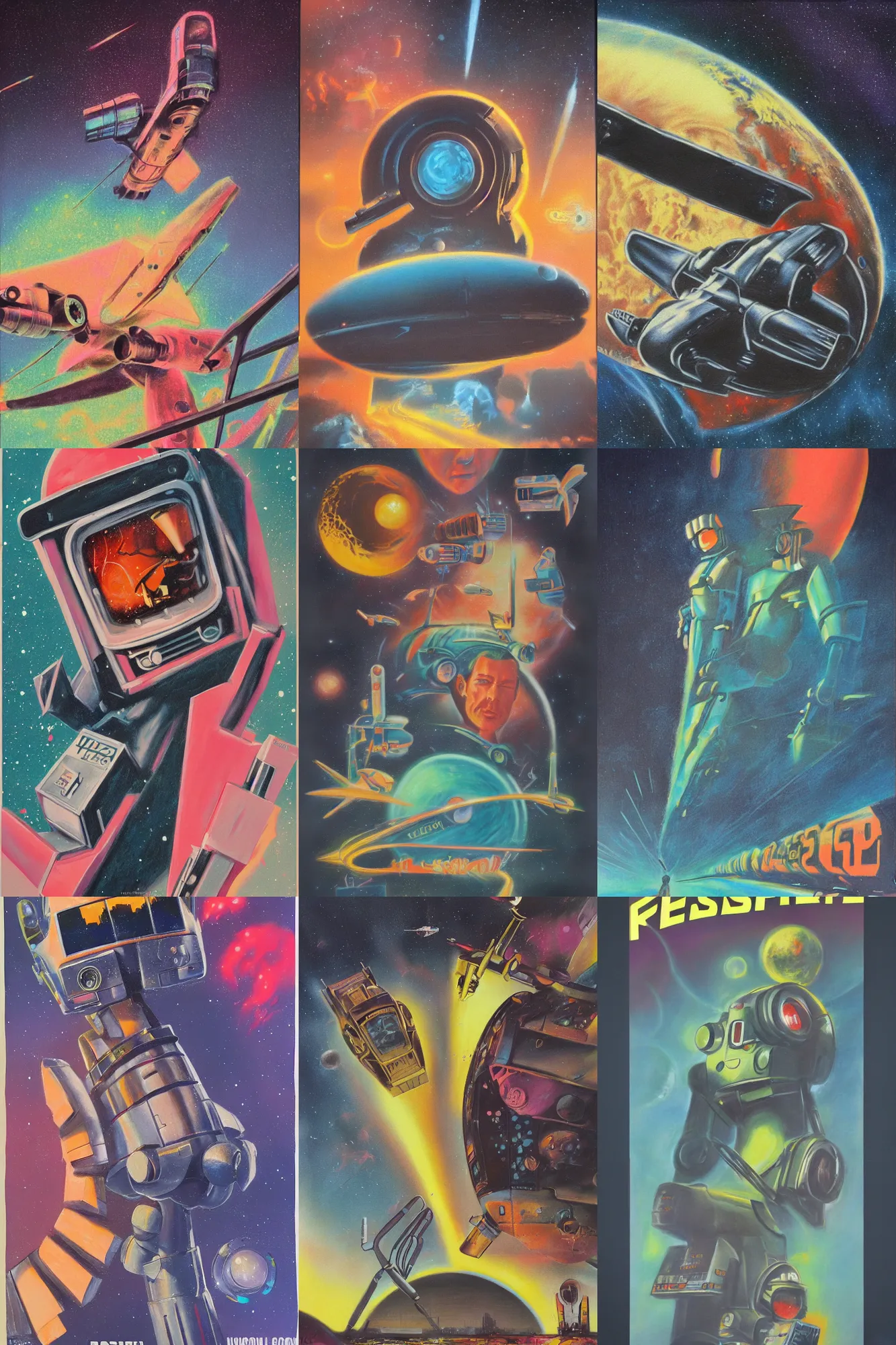 Prompt: pastel painting of a retro scifi poster