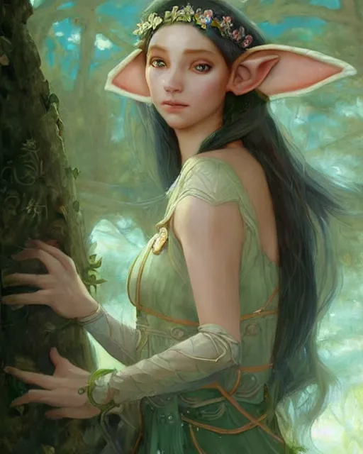 Prompt: a beautiful elf princess, oil painting, by Fernanda Suarez and Edgar Maxence, using Sakimichan and LeraPI art style.