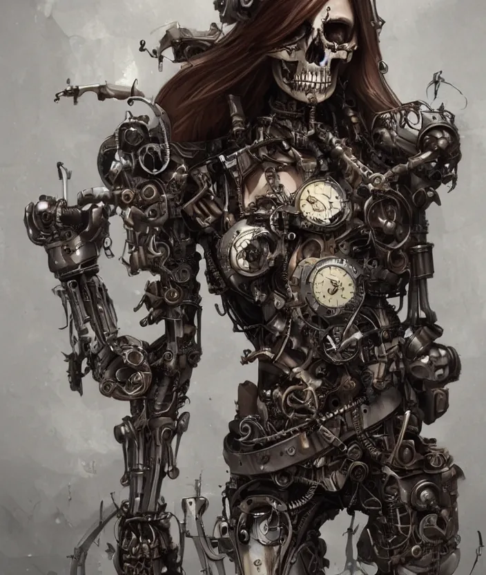 Prompt: Steampunk cyborg skeleton girl, artstation trending, highly detailded