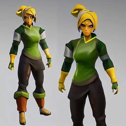 Image similar to toph beifong in fortnite, blind eyes, character render, full body shot, highly detailed, in game render