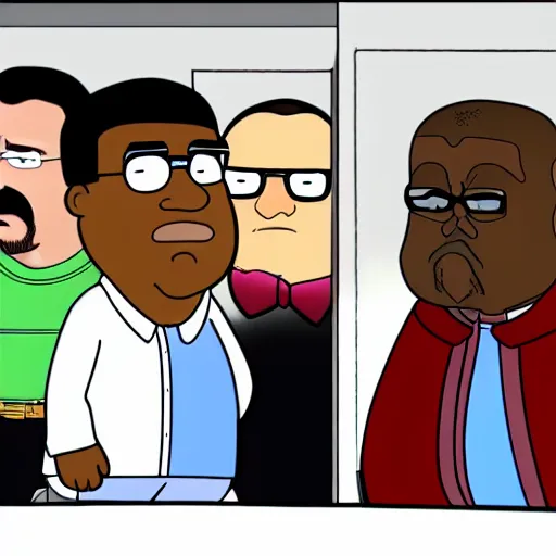 Image similar to Walter White, kanye west and Peter griffin in the style of Family Guy, cartoon