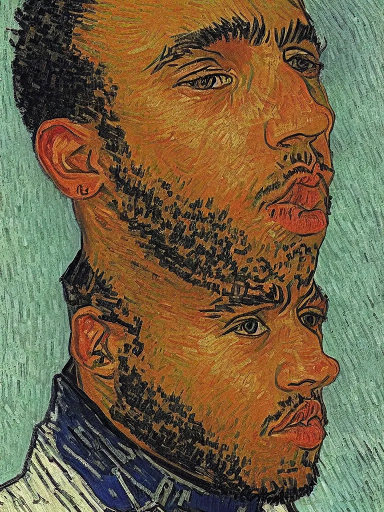 Image similar to portrait of Sir Lewis Hamilton by Van Gogh