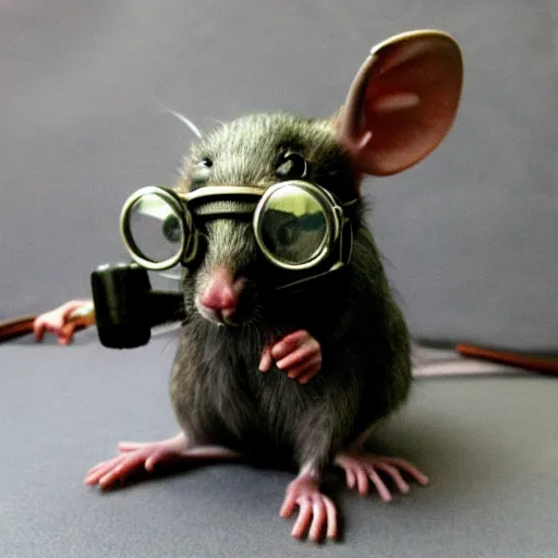 Image similar to a rat with steampunk googles, by burns jim