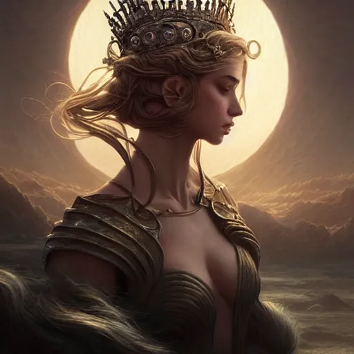 Image similar to lunar queen, fine art, awesome fantasy book cover on pinterest, award winning, dark fantasy landscape, fantasy magic, intricate, elegant, sharp focus, cinematic lighting, highly detailed, digital painting, concept art, art by wlop and artgerm and greg rutkowski, masterpiece, trending on artstation, 8 k