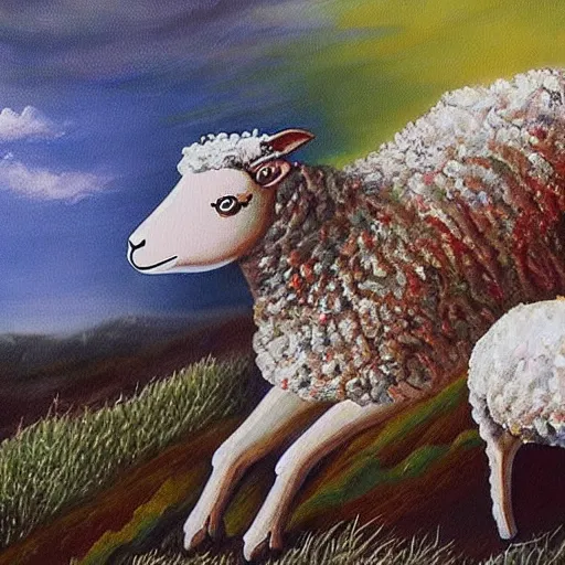 Image similar to a beautiful painting the sheep included a spider web, hyper realistic