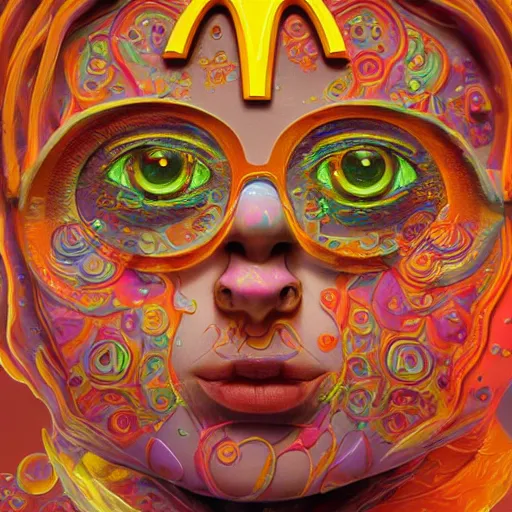 Image similar to An extremely psychedelic portrait of McDonalds, surreal, LSD, face, detailed, intricate, elegant, lithe, highly detailed, digital painting, artstation, concept art, smooth, sharp focus, illustration