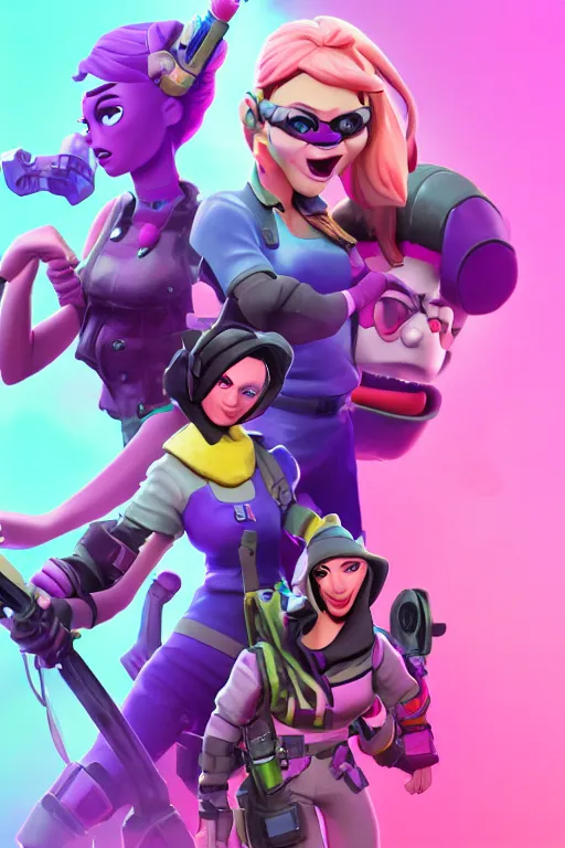 Image similar to fornite lady epic game design fanart by concept artist gervasio canda battle royale kaws radiating a glowing aura global illumination ray tracing hdr render in unreal engine 5