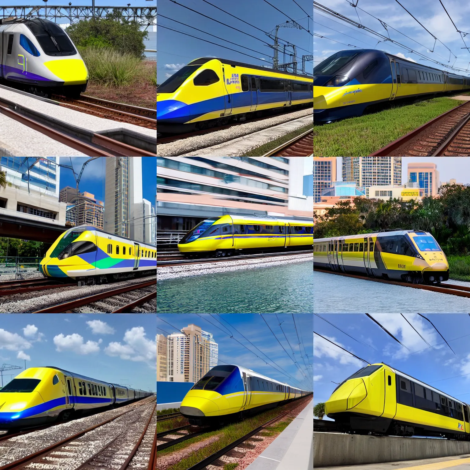 Prompt: a brightline train running through tampa bay