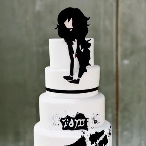 Prompt: an emo themed wedding cake