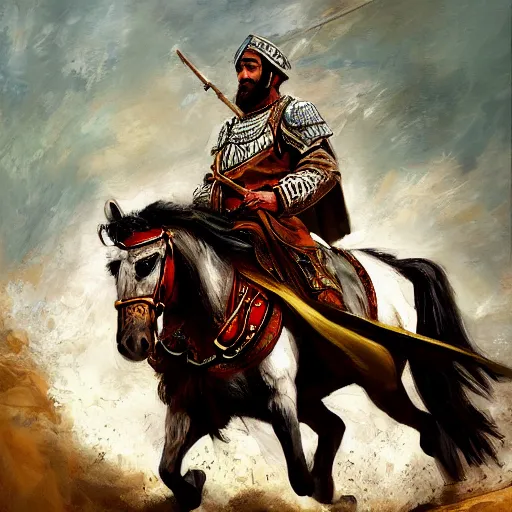 Prompt: bulgarian cavalryman in byzantine service, painting art, artstation trending, hd,