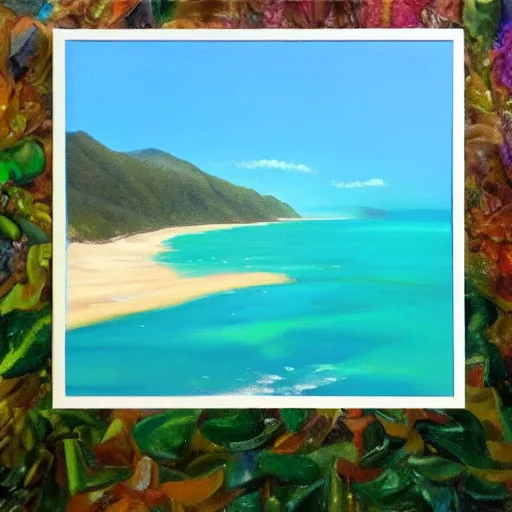 Prompt: golden bay new zealand, abel tasman, Lastreopsis hispida, colorful oil painting, trending on artstation