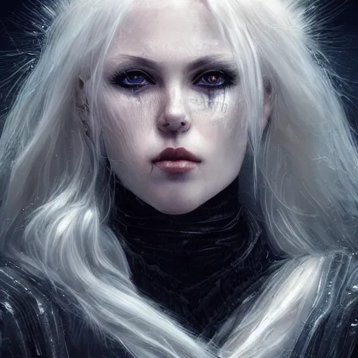 Prompt: kerli koiv, nordic goddess, darkwave, darksynth headshot character portrait, sharp, digital matte painting, art by luis royo, greg rutkowski, wlop, dramatic lighting, trending on artstation