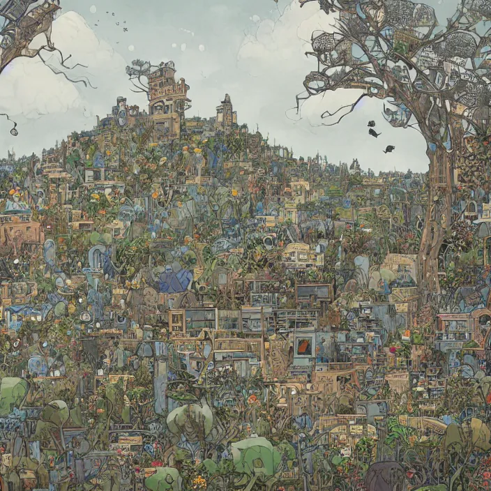 Image similar to a building in a landscape, by james jean