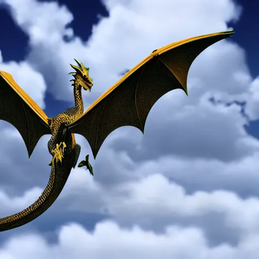 Image similar to dragon flying over village 4 k realistic