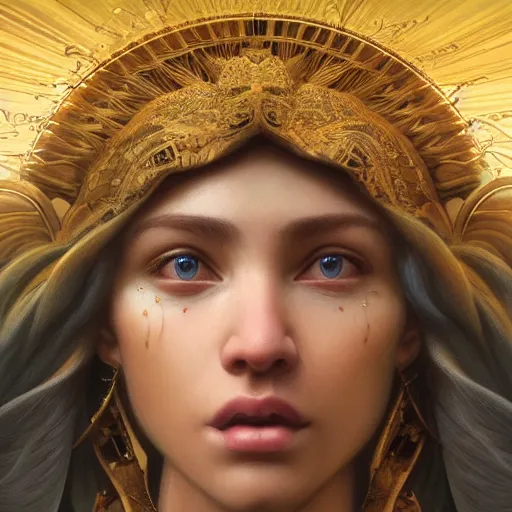 Image similar to Perfectly-centered portrait-photograph of a real life god from heaven, lifelike, super highly detailed, professional digital painting, artstation, concept art, Unreal Engine 5, Photorealism, HD quality, 8k resolution, cinema 4d, 3D, beautiful, cinematic, art by artgerm and greg rutkowski and alphonse mucha and loish and WLOP