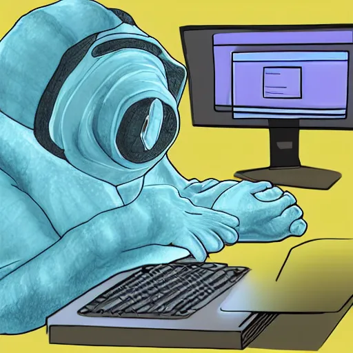 Prompt: A tardigrade programming in front of the computer, hiperrealistic, highly detailed
