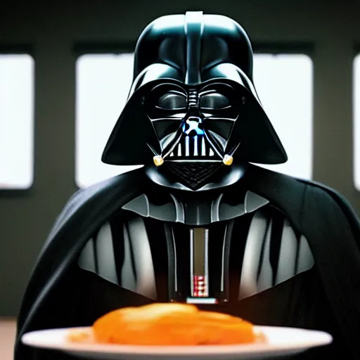 Prompt: A still of a Darth Vader in Masterchef, 4k, photograph, ultra realistic, highly detailed, professional lighting