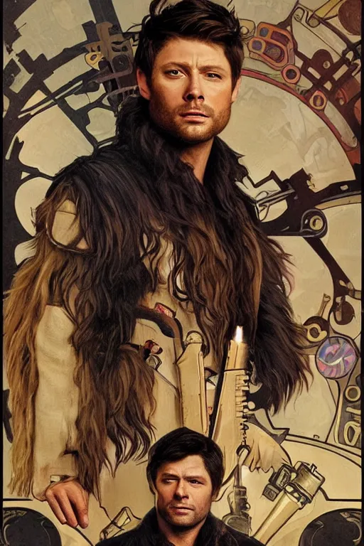 Prompt: a detailed matte portrait of jensen ackles dressed as has solo and misha collins as chewbacca, masterpiece, 8 k, art by alphonse mucha and greg rutkowski