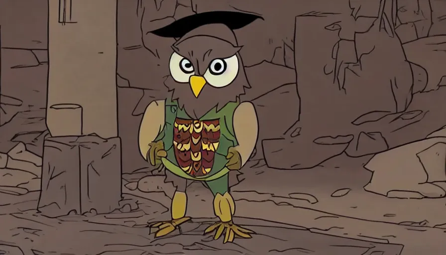 Prompt: saturday morning cartoon shot of an owl dressed as the lone ranger, screenshot from 1990s animated show