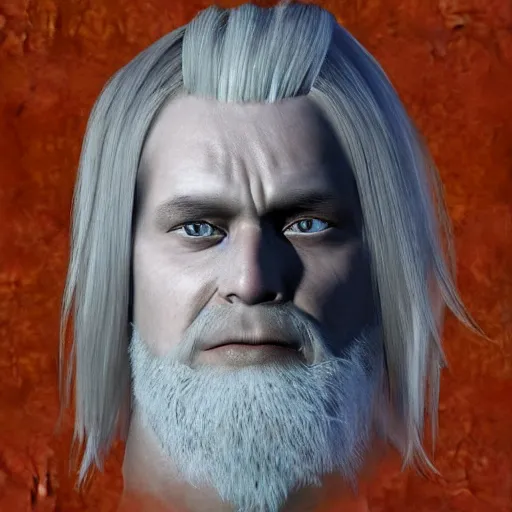 Prompt: virtual art portrait of an experienced nordic warrior. He has white hair and a scar on his face -3