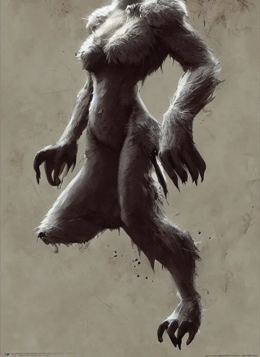 Prompt: poster for an animation film called the anthropomorphic werewolf woman, 8 k, hd, art by craig mullins