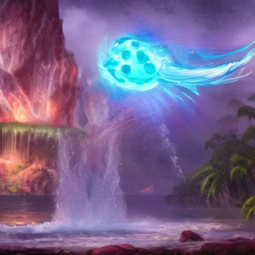 Prompt: the ultradetailed wide - shot of magical water spell effects, trending on artstation, frog
